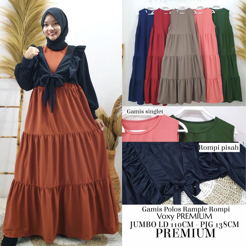 Gamis westylis Gamis Rompi Susun 3 Rample Ld 120 Cm ( Rompi Bisa Dilepas ) Voxi Premium Pj 138CM (O2