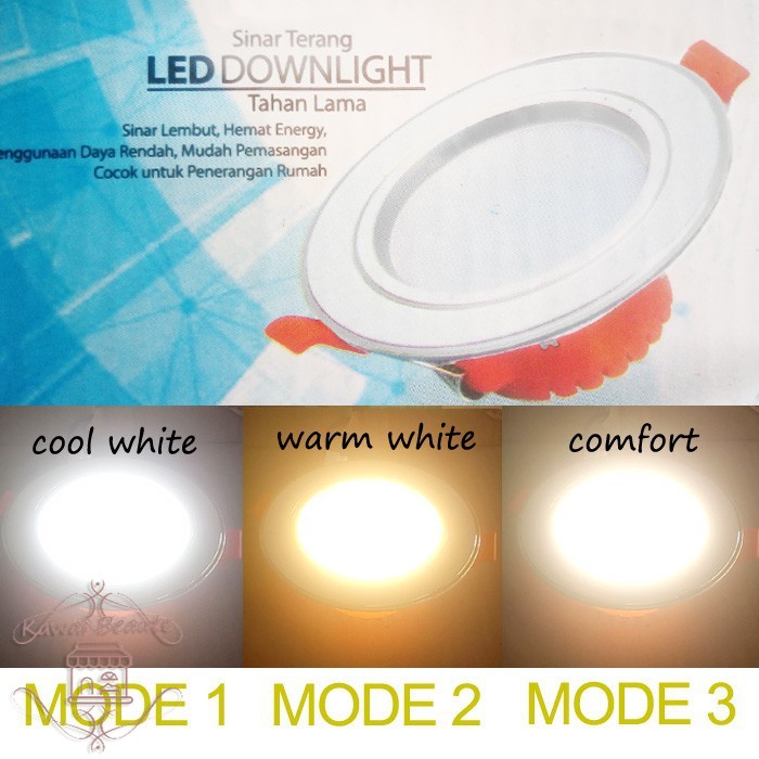 LED DOWNLIGHT Panel 3 Warna putih - warmwhite - kuning (5W/ 5 Watt) Lampu Plafon Cantik 1 Saklar