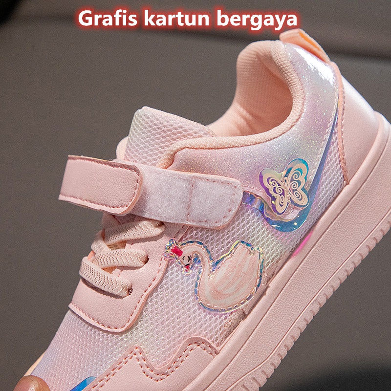 【ready stock】Sepatu anak perempuan sekolah velcro Kartun 4-15 tahun