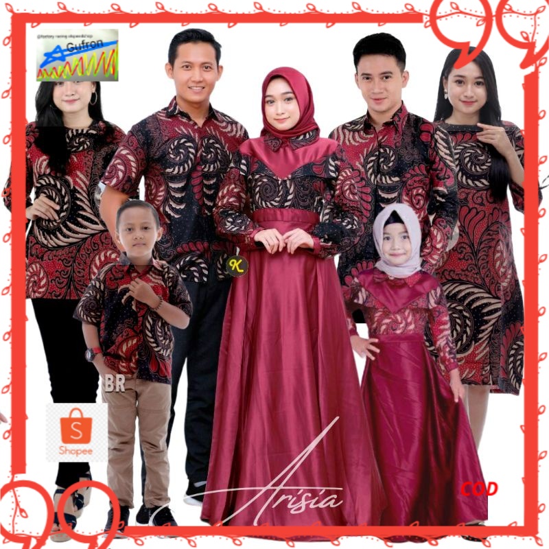 Batik couple keluarga modern terbaru set couple batik keluarga gamis jumbo velvet maroon termurah di