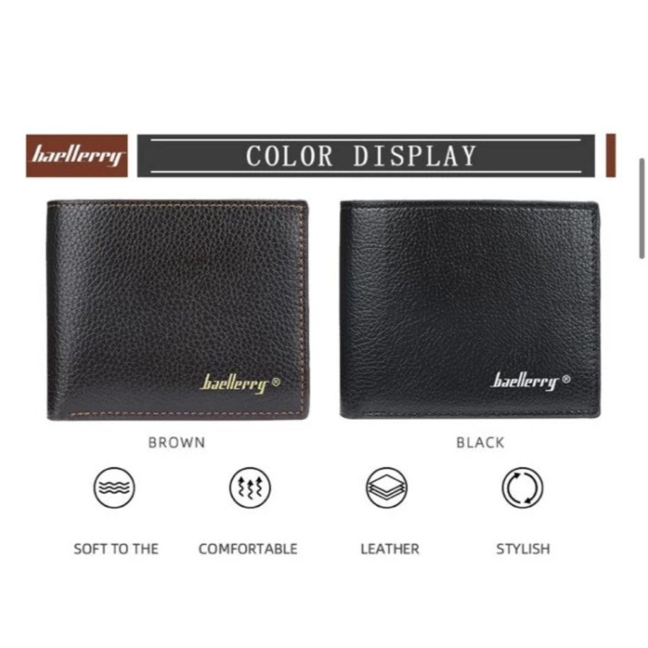 [ORIGINAL] Baellerry Dompet Lipat Pendek Kulit Pria Import Casual Style Men's Short Wallet PU Leather