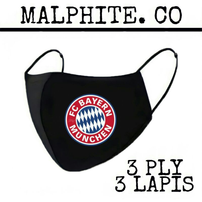 Masker Kain 3 Lapis 3 Ply Scuba Hijab Motif Logo Gambar Klub Club Bola BAYERN MUNCHEN 3ply Earloop