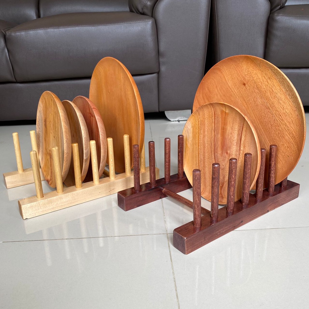 Rak Piring 6 Slot Rak Kayu Sebaguna Rak multifungsi Estetik