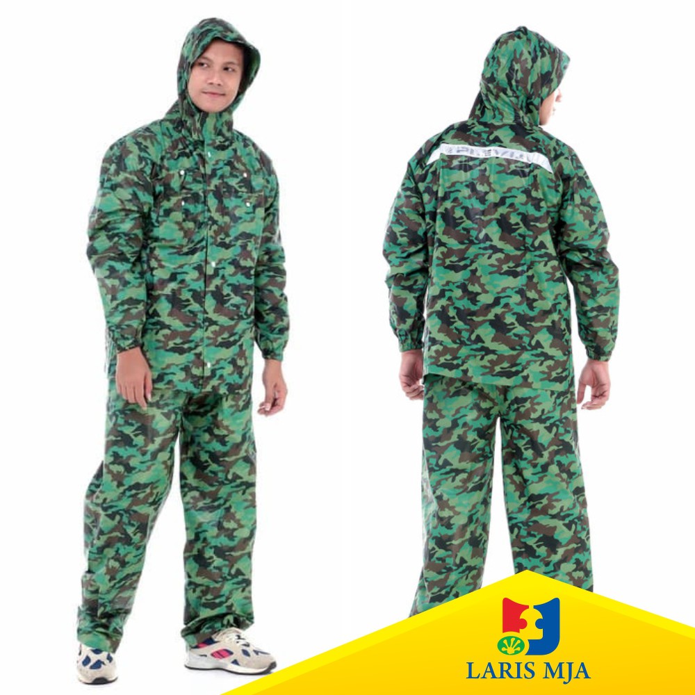 Jas Hujan Pria Plevia Army Original Mantel Ujan Laki-laki Dewasa Tangguh Motif Loreng Tentara TNI