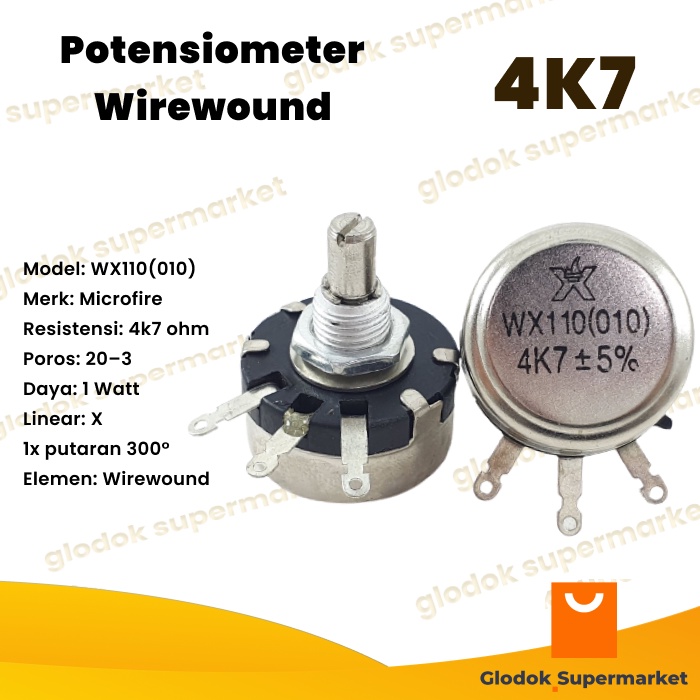 Potensio Wirewound WX110 010 4k7 1W Microfire WX110(010) 1 Watt