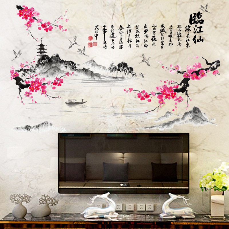 Reliza Wall Sticker Linjiang Mountain Sakura Stiker Dinding LDR00692