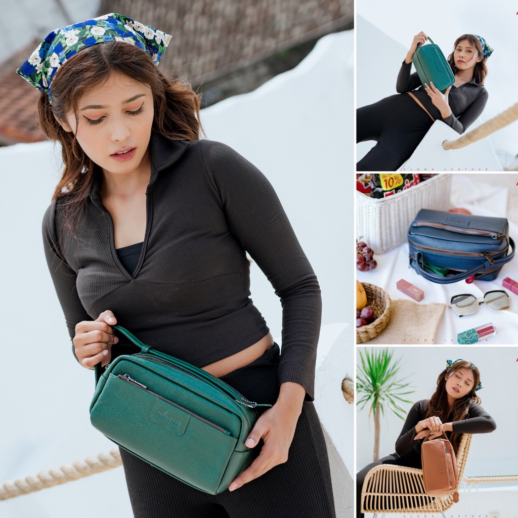 Pouch Tas Tangan Wanita Handbag Travel and Fashion Cluth Bahan Kulit Sapi Asli Hand Bag Alona Cewek