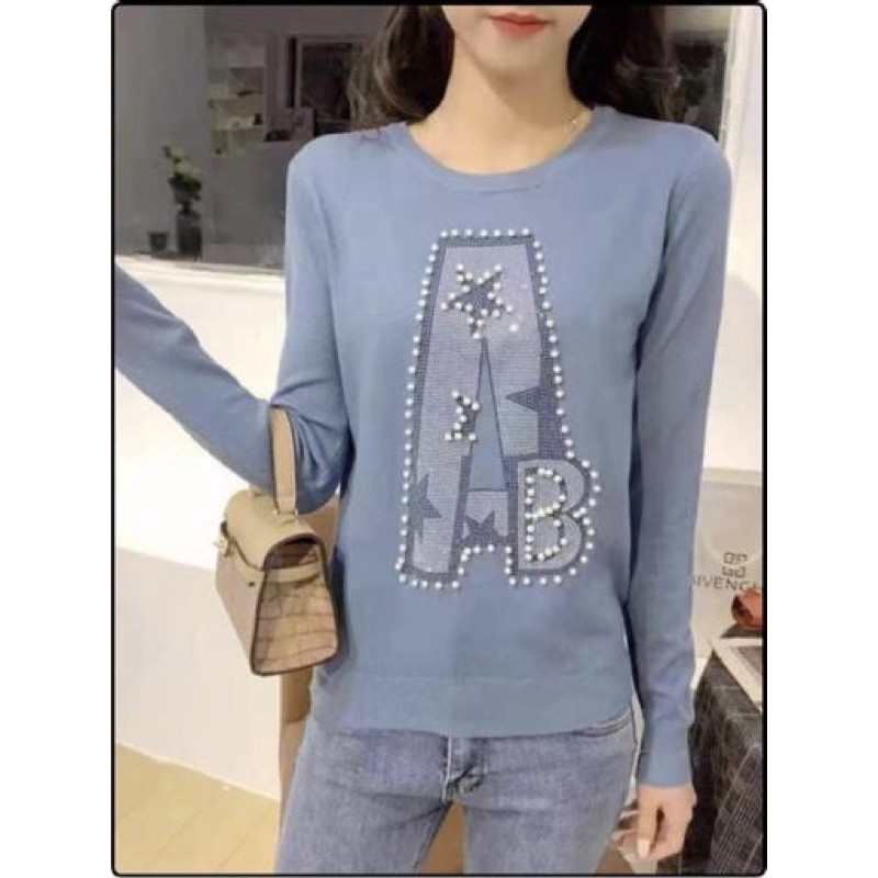 Knitted Tops for Women with Rhinestone and Bead Application Import ( Atasan rajut lengan panjang )