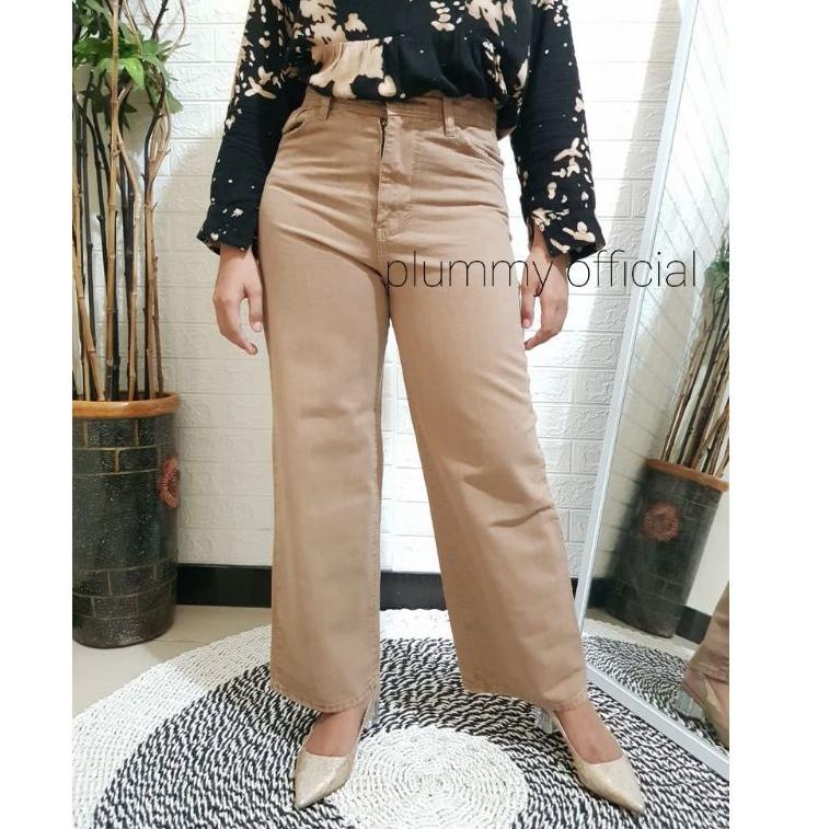 [PRODUK MWMKM] CELANA KULOT JEANS LOOSE WANITA POLOS PASTEL LILAC CREAM HIGHWAIST JENS CUTBRAY LG9