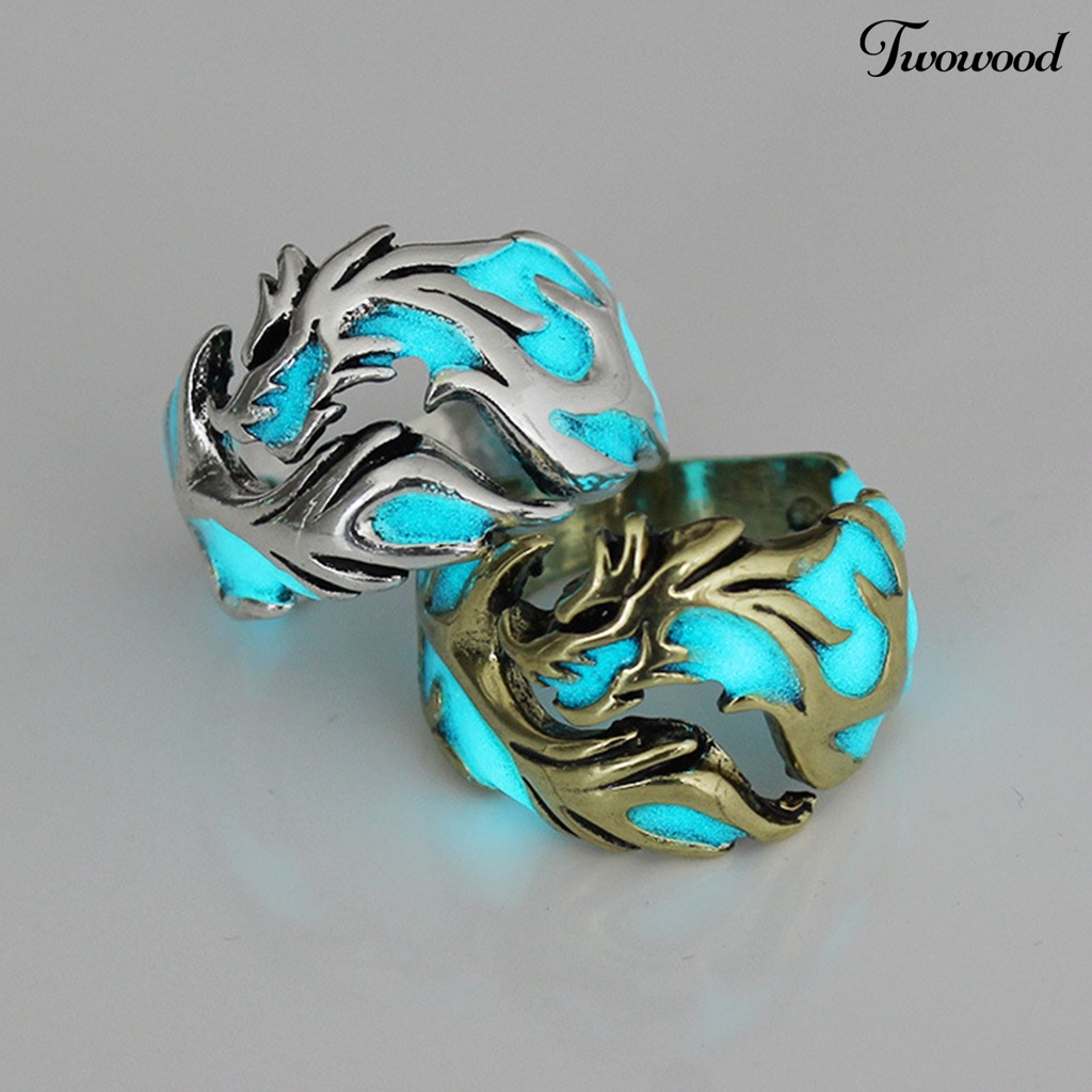 Twowood Luminous Ring Eye-catching Rust-proof Alloy Glowing Men's Dragon Shaped Ring for Students