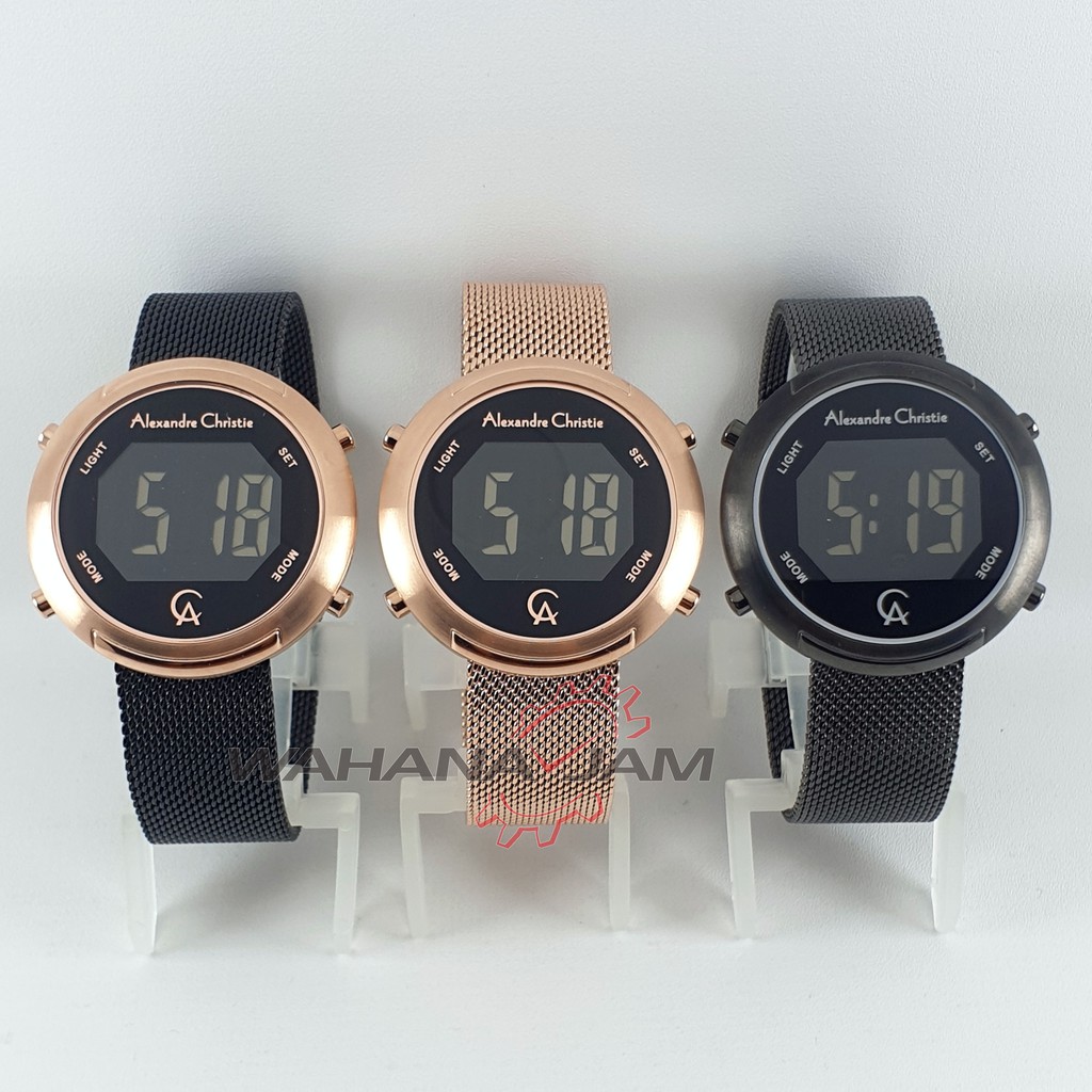 Alexandre Christie AC 9337 Digital / Jam Tangan Wanita AC9337 Rantai Pasir Black Rosegold Hitam Ori