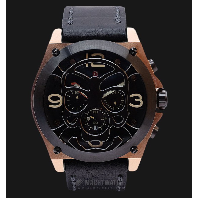 Expedition EXF-6699-MCLBRBA Man Black Dial Brown Leather Extra Skull Bracelet