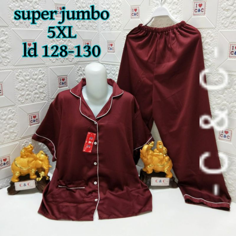 BAJU TIDUR PIYAMA/CP SUPER JUMBO 5XL/LD 130/SATIN VELVET-Marun