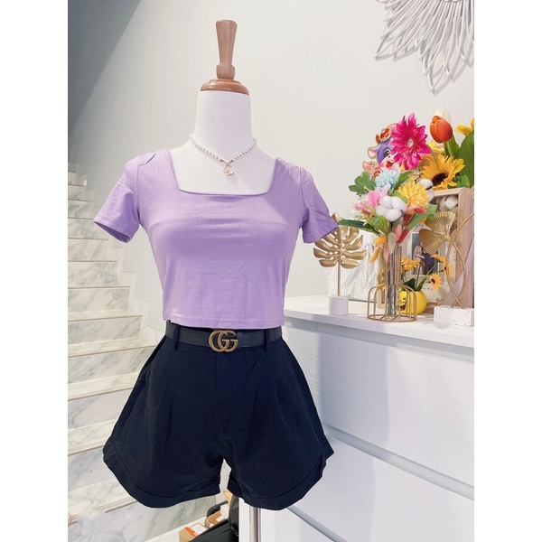 croptop square wanita polos rayon import murah.luxia croptop polos.atasan crop murah,kaos croptop murah.leher squarecroptop