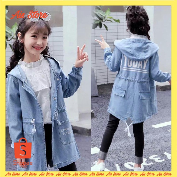 Baju Jeans Hoodie Anak Perempuan Laki2 modis kekinian Umur 5 6 7 8 9 10 Tahun Murah Set Unisex Cewek