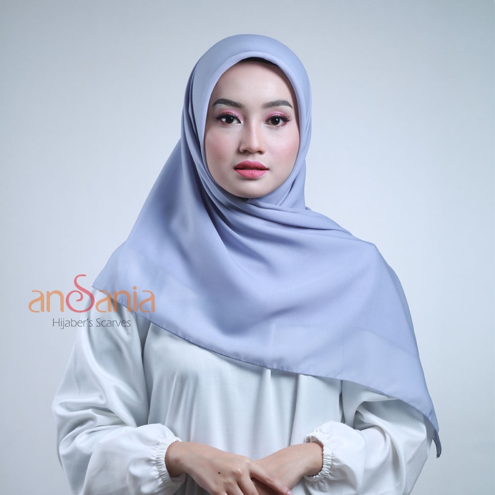 Ansania - Hijab Bella Square Ansania Kerudung Segi Empat Polos Seri Warna A / Xtra - Jilbab Pollycotton Premium Kerudung Segi Empat Hijab-Biru Langit