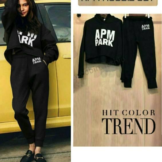 PC-[READY STOCK] APM Hoodie Set / Sweater + Celana Jogger / Korea Style / Pakaian Wanita