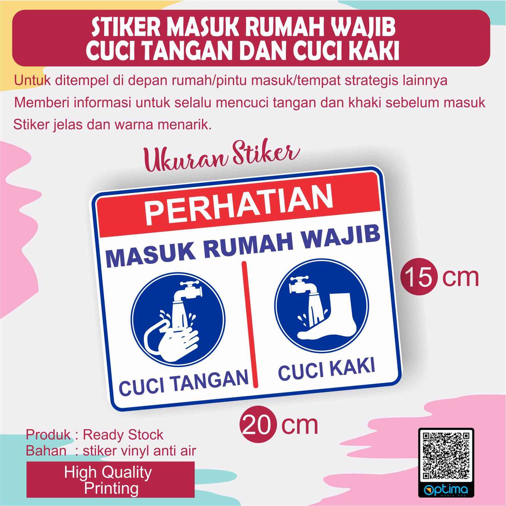 Stiker Masuk Rumah Wajib Cuci Tangan Dan Cuci Kaki Ukuran 20 X 15 Cm Shopee Indonesia