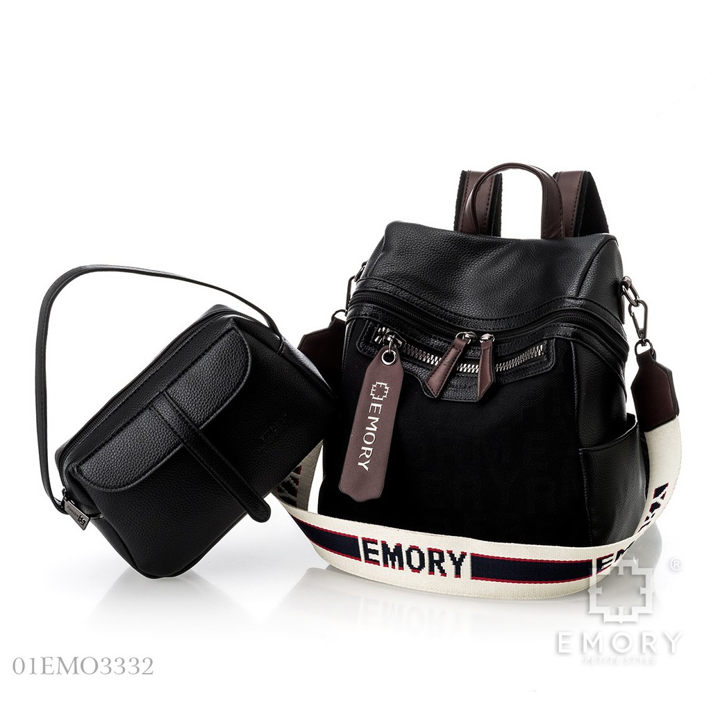 IMPORT ORIGINAL EMORY Myrona 01EMO-3332BL Backpack Bag Set Tas Ransel Murah Wanita Cewek Batam Hitam