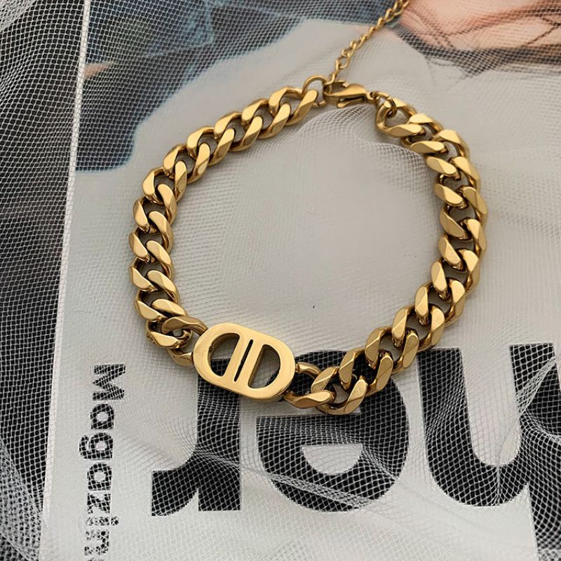 Gelang Titanium DD Sisik Naga Fashion Korea Lapis Emas 18k Anti Luntur