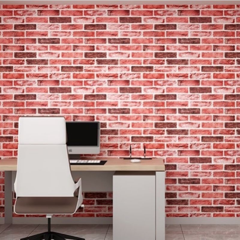 wallpaper foam premium permukaan timbul motif bata retro 5014 merah