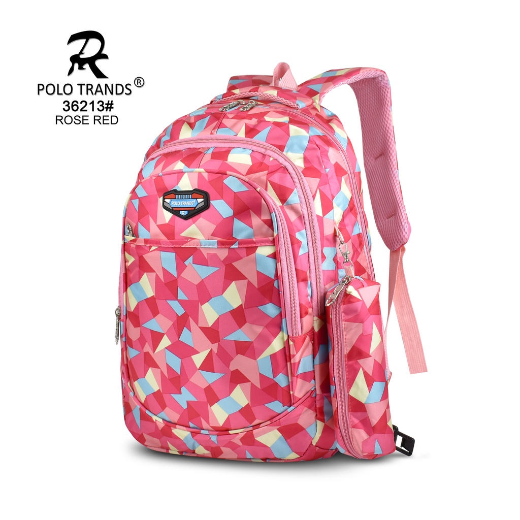 Polo Trands Tas Sekolah Anak Perempuan Gratis Pouch 36177 & 36178 Tas Anak-36213 Rose Red