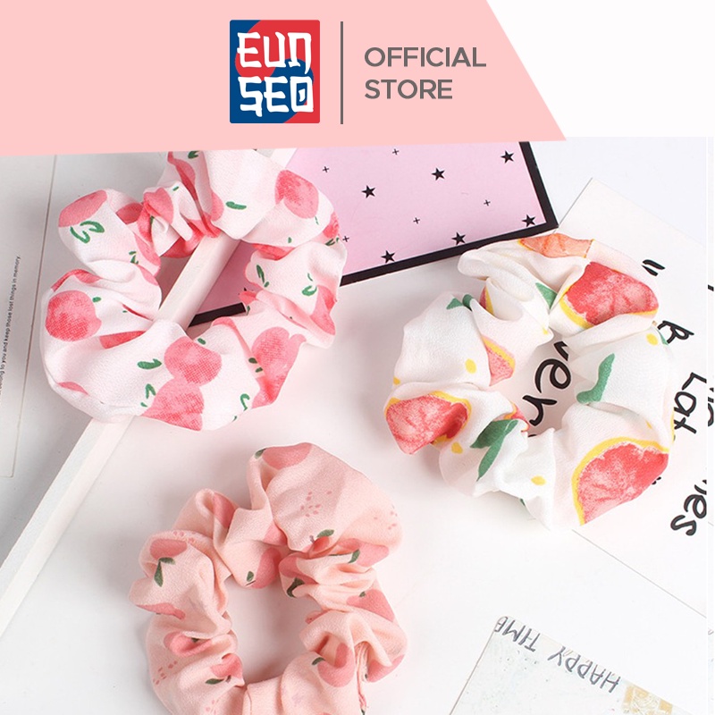 Scrunchie Ikat Rambut Wanita Fashion Korea Motif Fruit Buah Kunciran Rambut Import EUNSEO