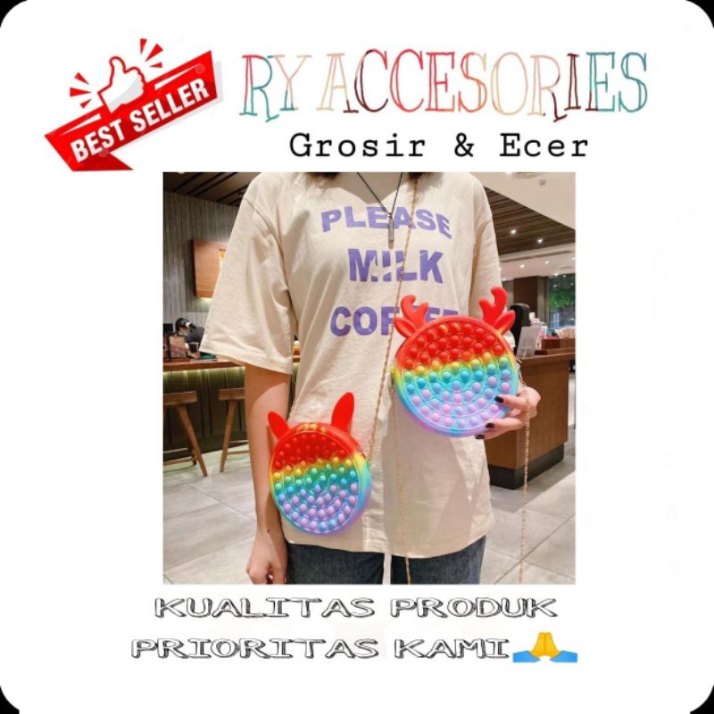 RY - Tas selempang pop it rainbow bubble fidget push toys sling bag pop it Tas selempang pop it rain