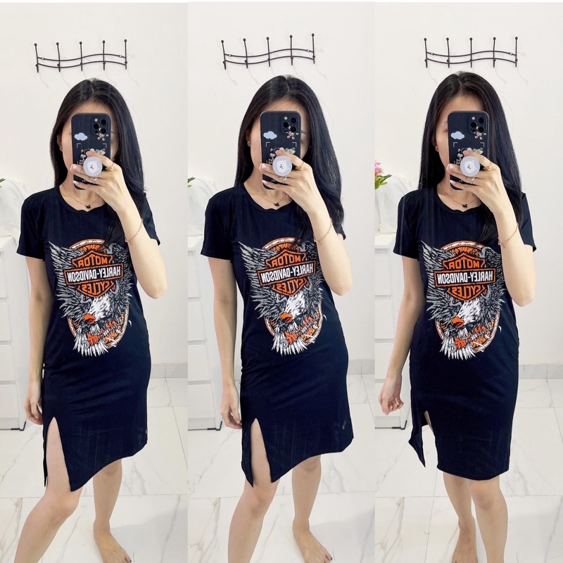 dress wanita harley hitam polos belah depan spandek rayon bodycon.dres murah kekinian