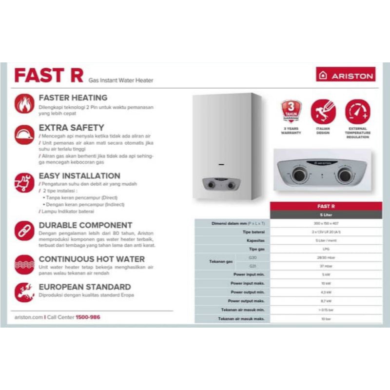 Water Heater Gas ARISTON Fast R 5 liter