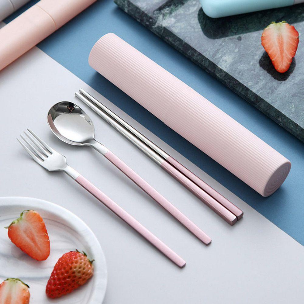 Suyo 3Pcs / Set Sendok Garpu Sumpit Reusable Dengan Case Penyimpanan