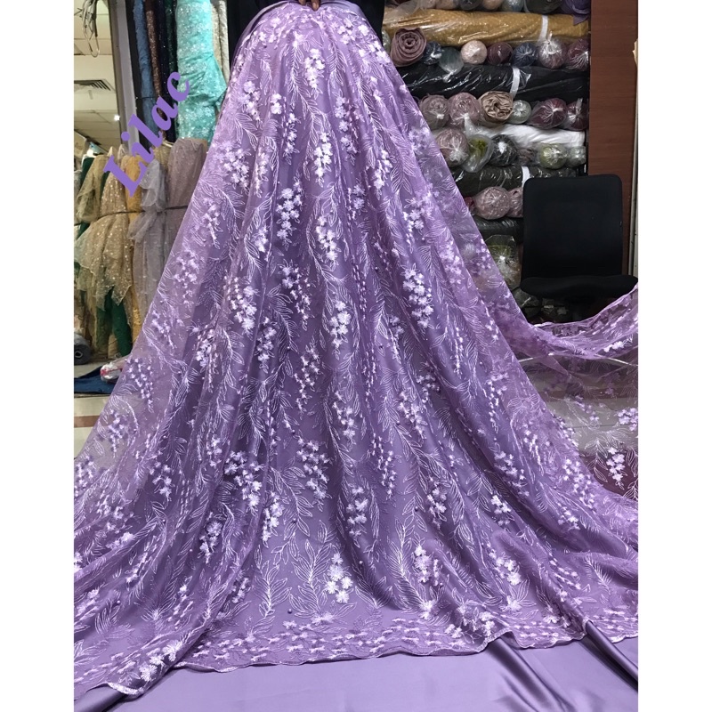 MURAH!! Kain bahan tille akar mutiara / bahan kebaya Brukat Tulle(KEMUKUS).