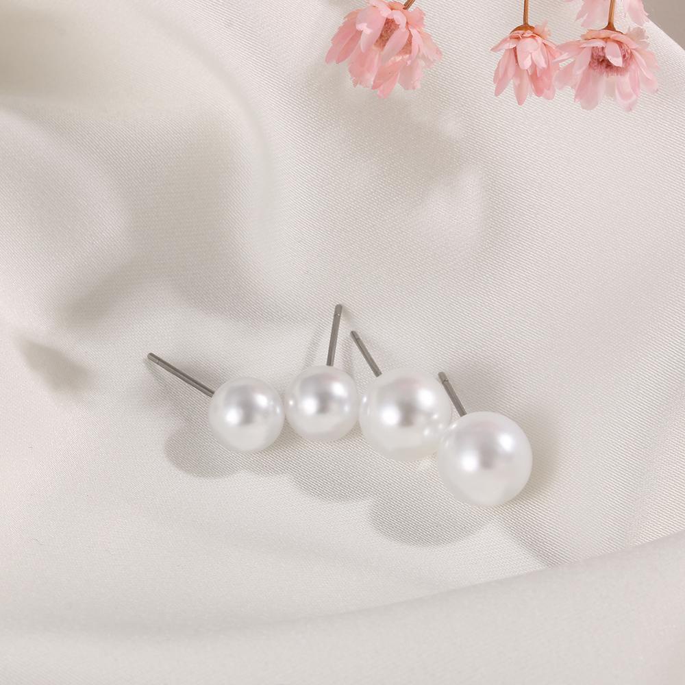 Lily 5pasang/10pasang/12pasang Anting Mutiara 4mm 5mm 6mm 8mm 10mm 12mm Perhiasan Fashion Bentuk Bulat