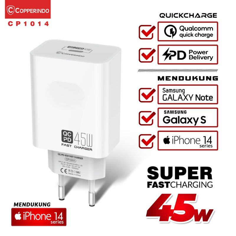 COPPER CP1014 Charger QC+PD 45W Super Fast Charging