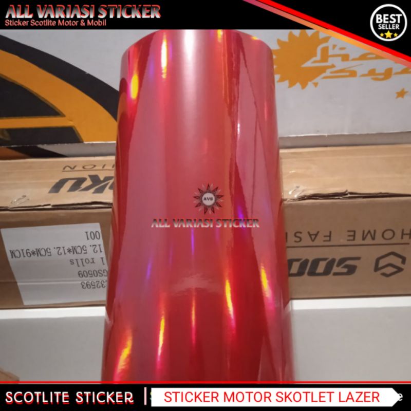Stiker warna merah metalik laser / scotlite hologram skotlet motor