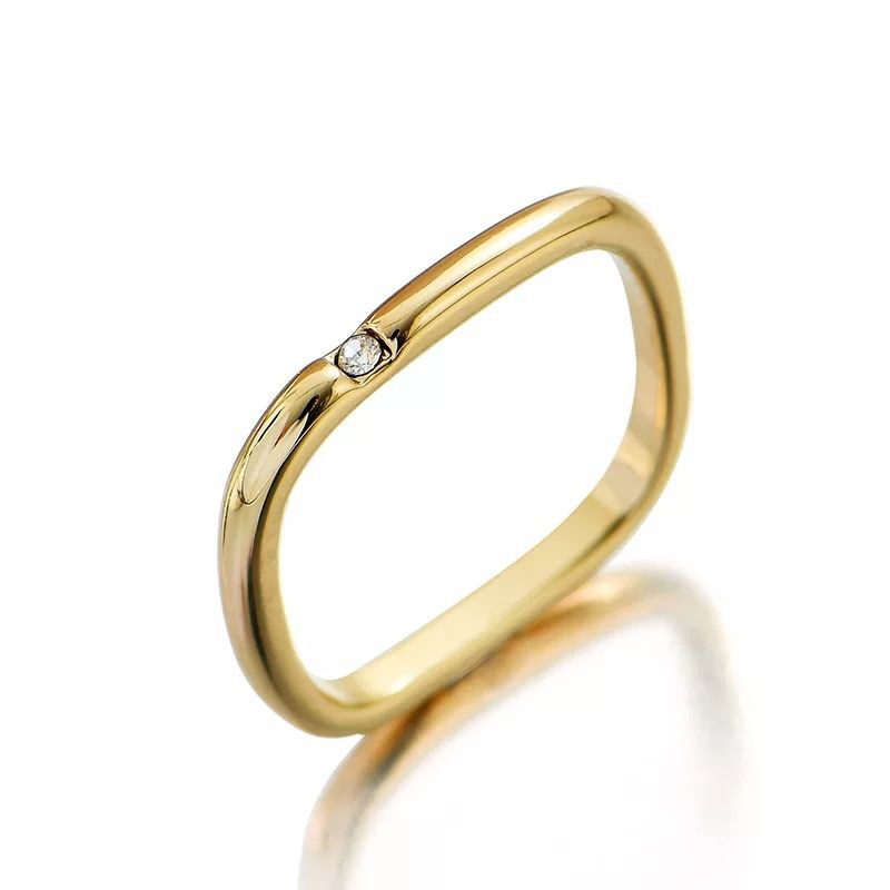 Cincin fashion terbaru persegi satu mata warna gold sedang trend anti karat - ercassia