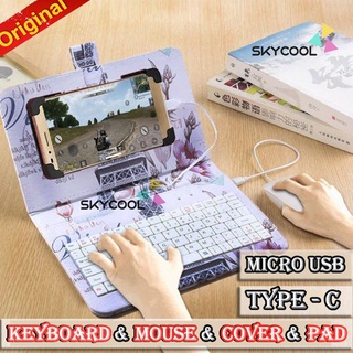 3 In1 Ponsel Keyboard Mouse Set Kabel Tipe-C Micro USB Kulit Cover Stand Holder untuk Bermain Game Huawei Xiaomi Vivo Oppo