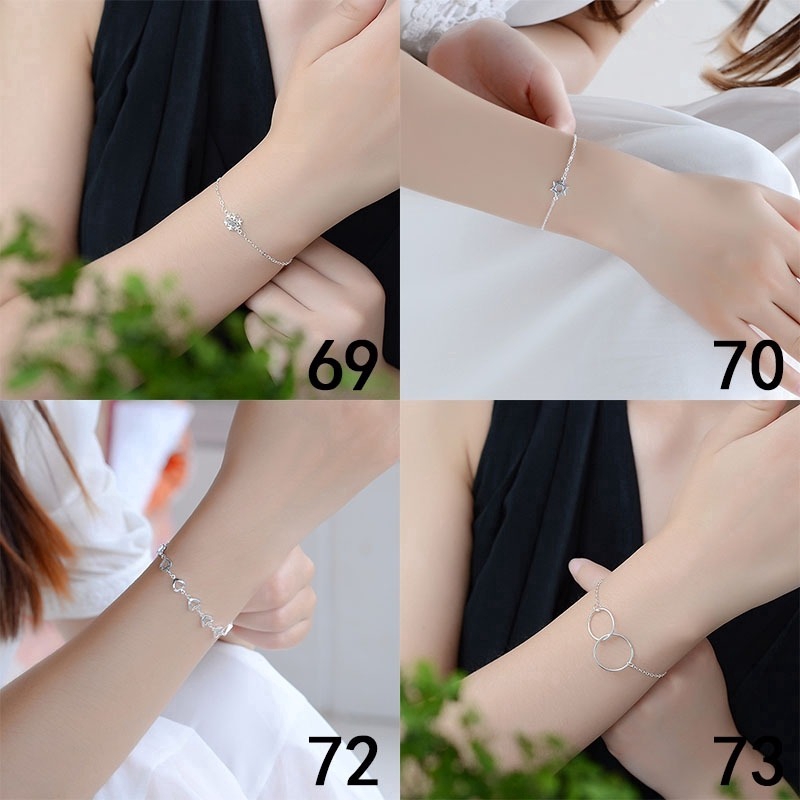 Gelang Rantai Perak Hati Heart Silver Chain Bracelet Flower Crystal Women Jewelry Accessories