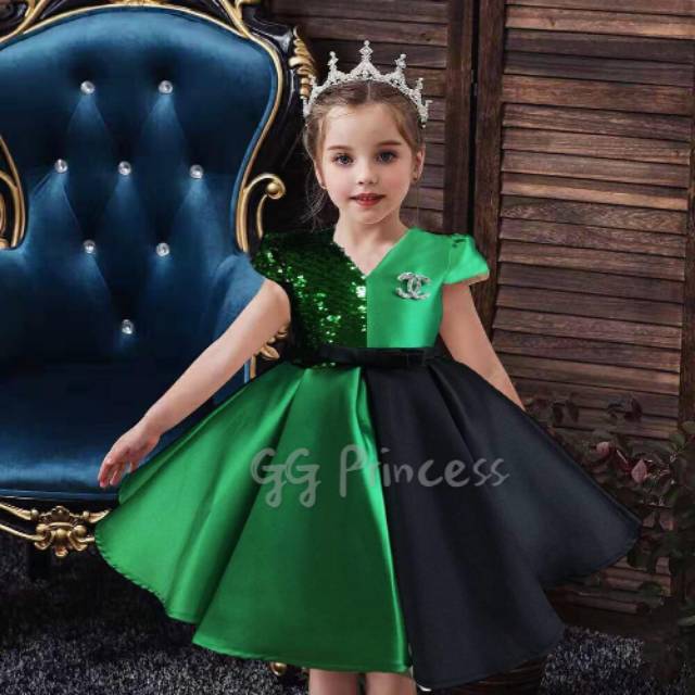 DRESS SEQUIN CHANNEL GG PRINCESS/DRESS HIJAU ANAK/DRESS KUNING ANAK/DRESS MERAH ANAK