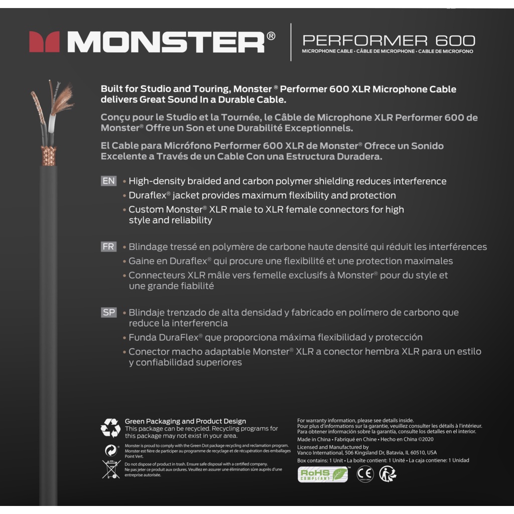 Monster Prolink Performer 600 30 ft Microphone Cable