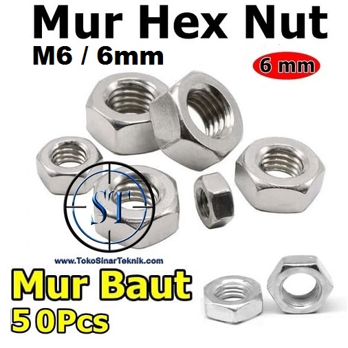 MUR M6 - MUR BAUT JP M 6 6MM HEX NUT MUR KUNCI 10 GALVANIS 6MM ISI 50 PCS