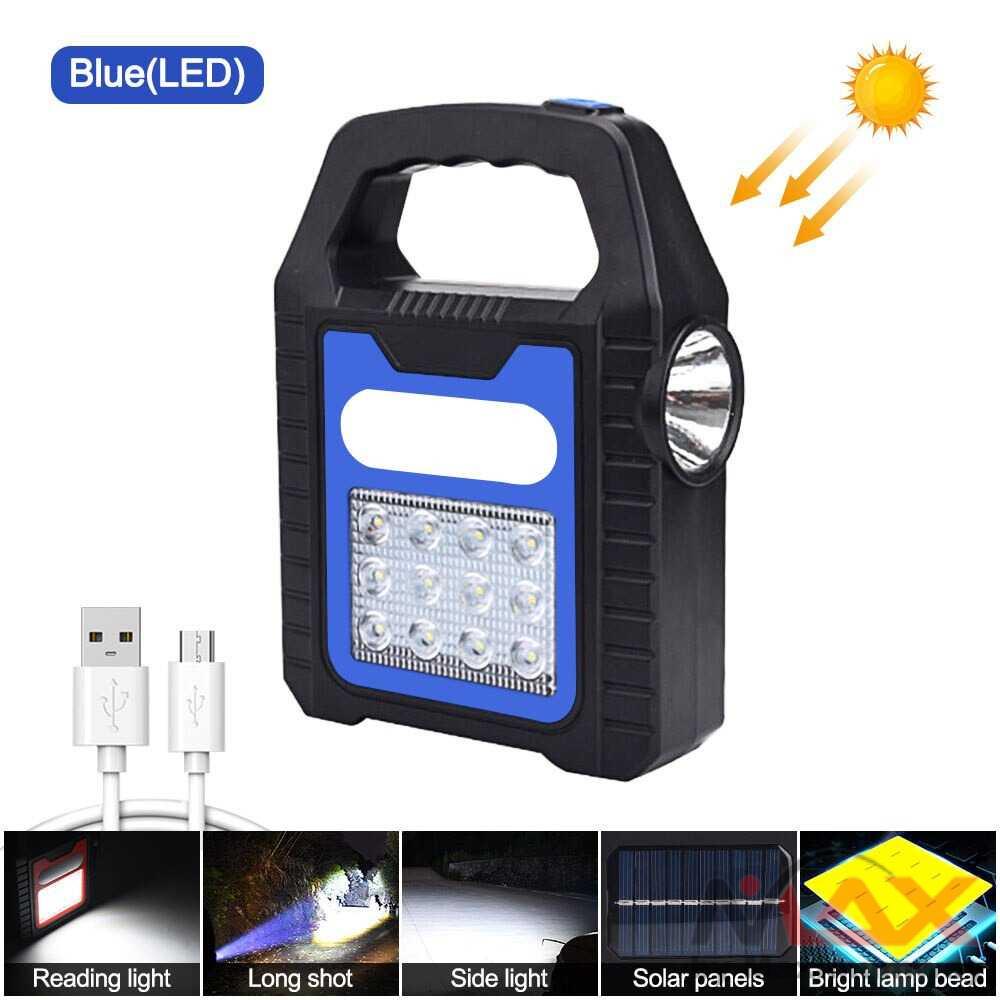 Senter Camping tenaga surya bisa Carger HP Lampu LED Solar Power Recharge cas ulang tenaga matahari Portable Solar Lamp COB LED Work Lantern Waterproof Emergency Spotlight USB Rechargeable Hand Lamp for Outdoor Hiking Camping