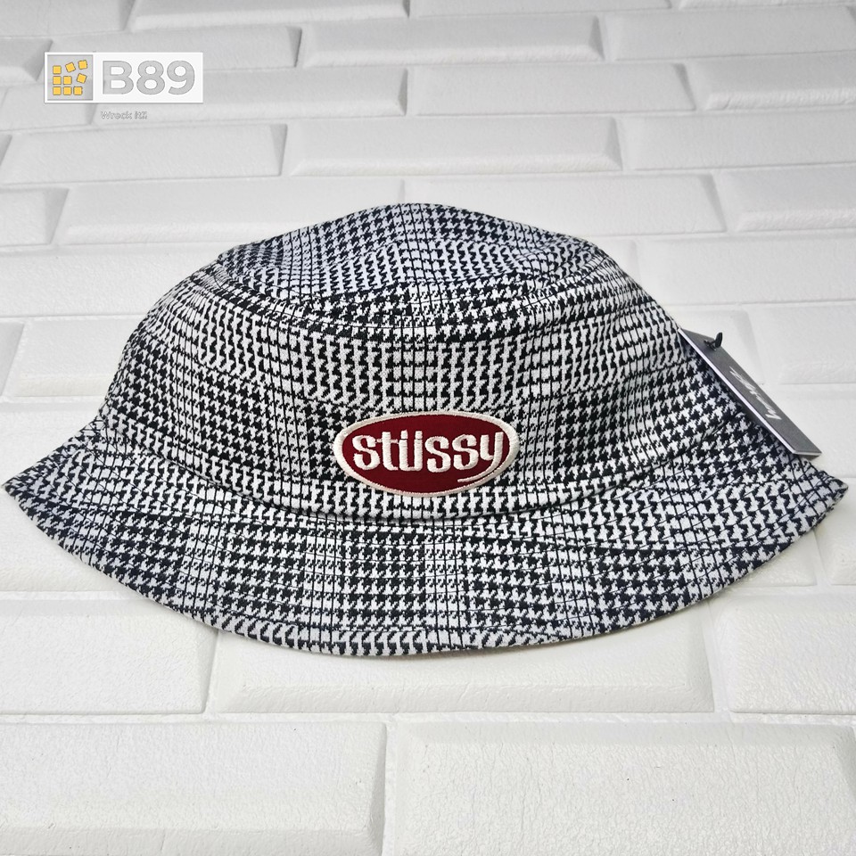 TOPI STUSSY LOLA PLAID UNIT BUCKET HAT ORIGINAL - GREY