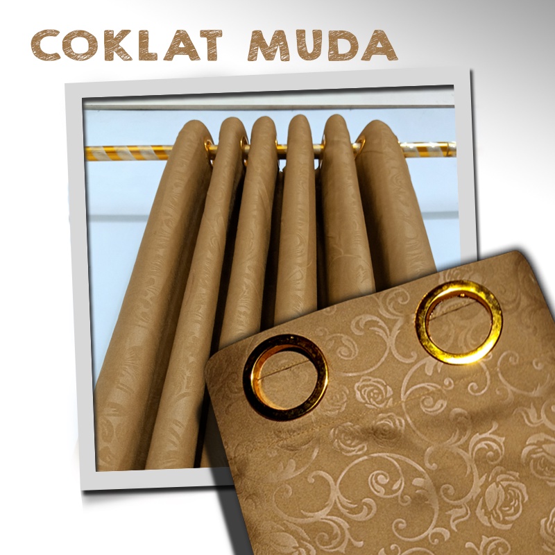 Gorden Polos Embos murah smokring 12 lubang Pintu Jendela Gorden Coklat polos Gordyn Hordeng Tirai-COKLAT MUDA 160X115
