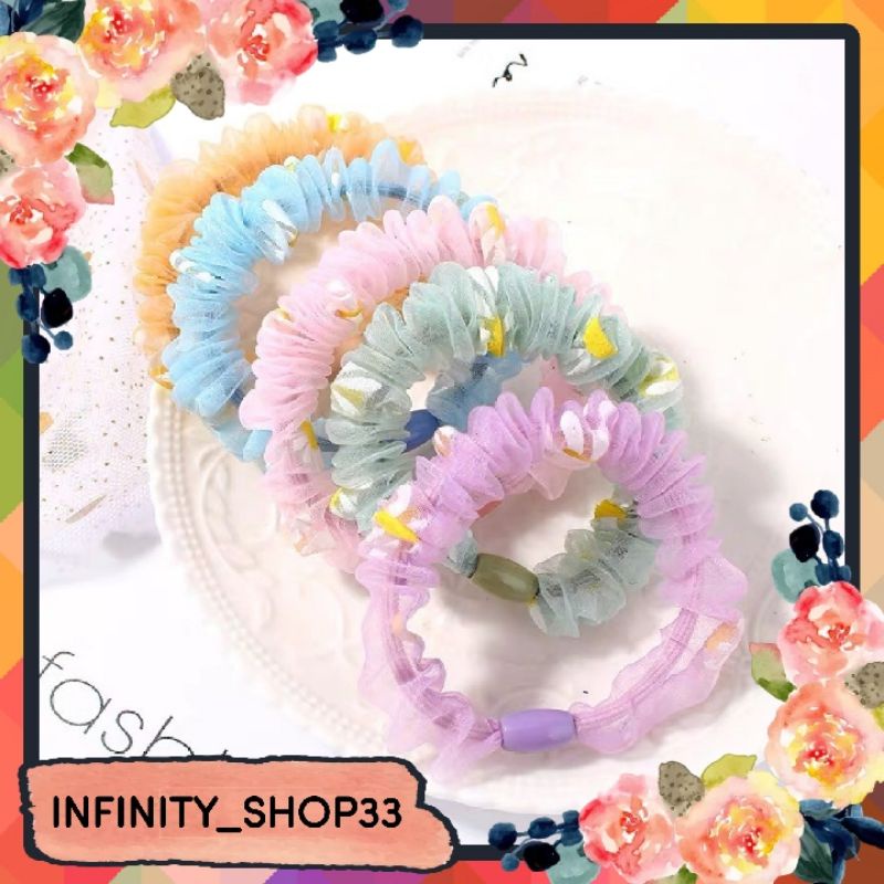 [1 PCS] IKAT RAMBUT KAIN KACA MOTIF BUNGA DAISY ALA KOREA