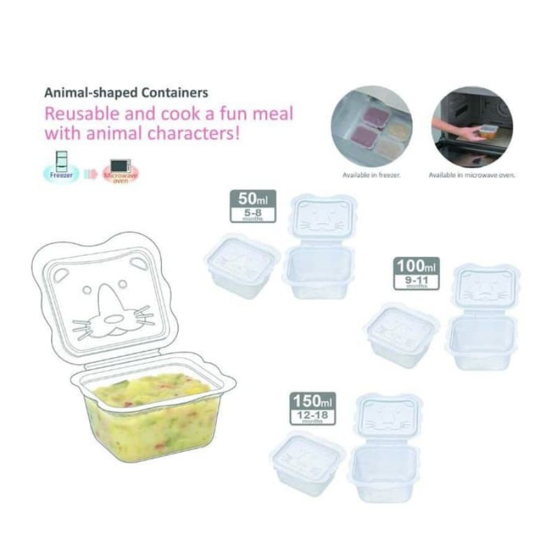 Richell Baby Food Container 100 ml &amp; 150 ml &amp; 50ml  - Animal