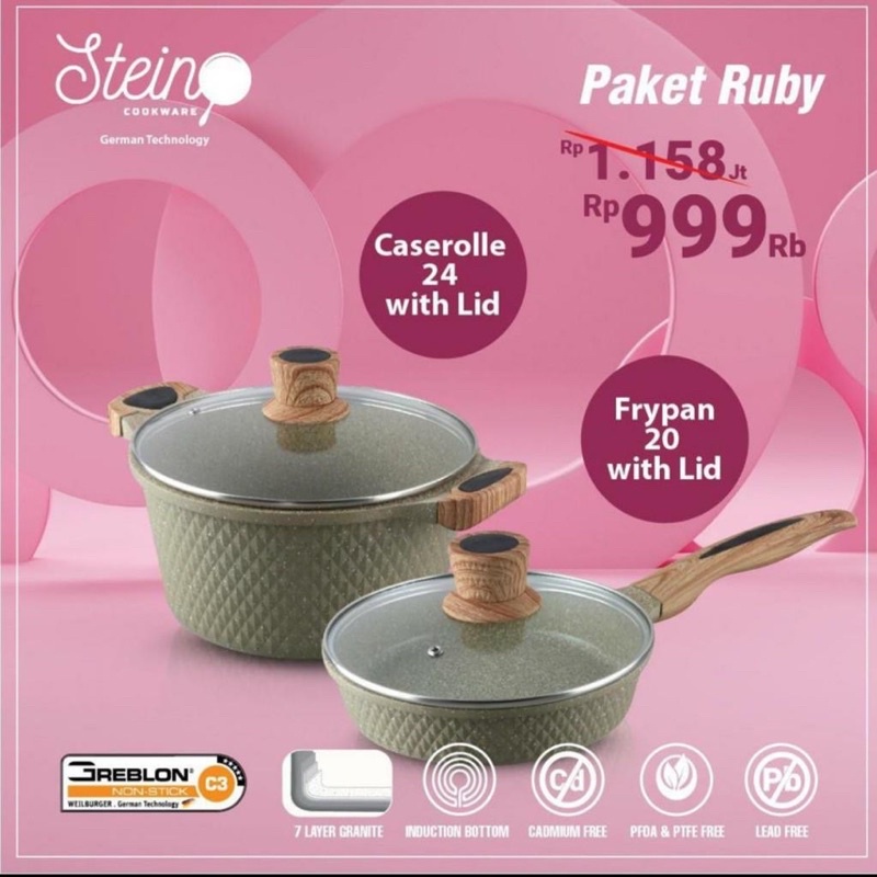 STEIN COOKWARE PAKET RUBY [FRYPAN20CM + CASEROLE24CM] - ORIGINAL