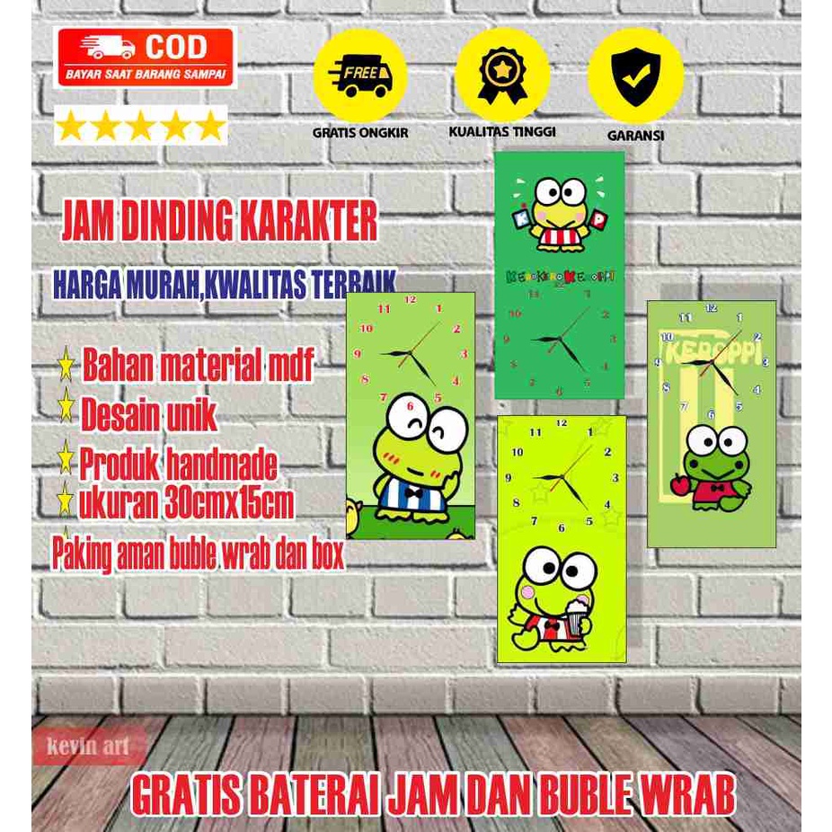 Jam Dinding Minimalis Modern Mewah Karakter Keroppi Serba Serbi Hadiah Kado Anak Murah Lucu Unik Terbaru Artistik