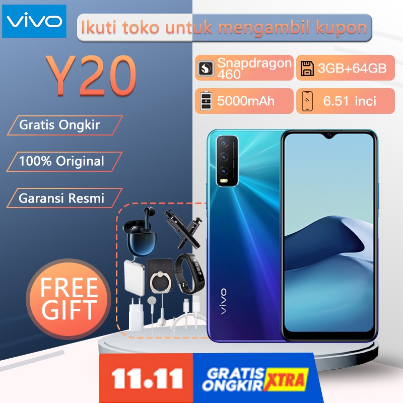 Vivo Y20 hp 3GB 64GB,BNIB Garansi Resmi Handphone vivo hp