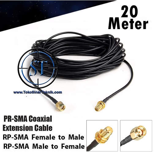 Kabel Extension Pigtail RP-SMA 20 Meter Male to Female Perpanjangan Coaxial RF Cord Connector RPSMA Cable Antenna Wi-Fi Wireless Router Panjang 20meter